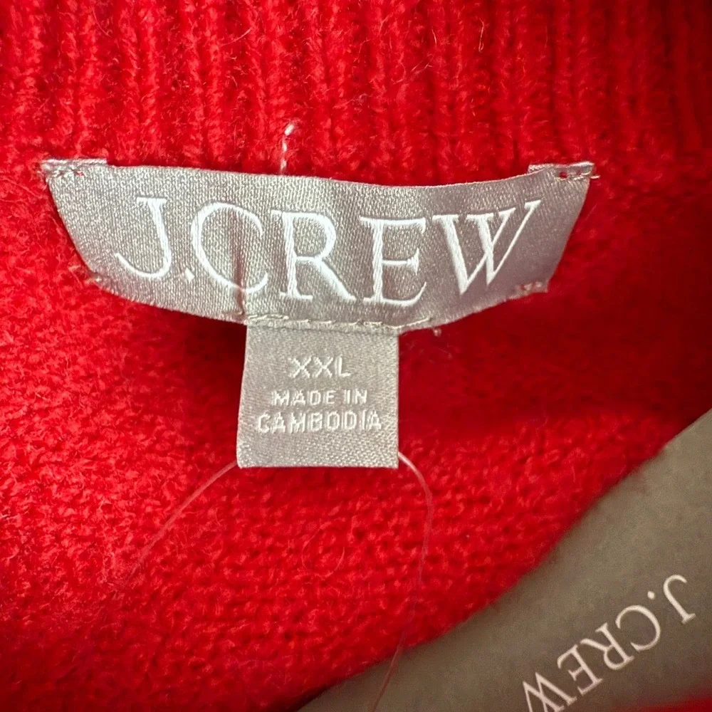 J Crew Red Mock Neck Merino Wool Blend‎ Sweater XXL